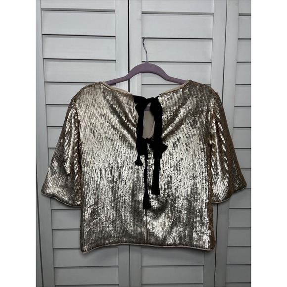 J. Crew Gold Sequin Blouse with Black Bow - Picture 10 of 12